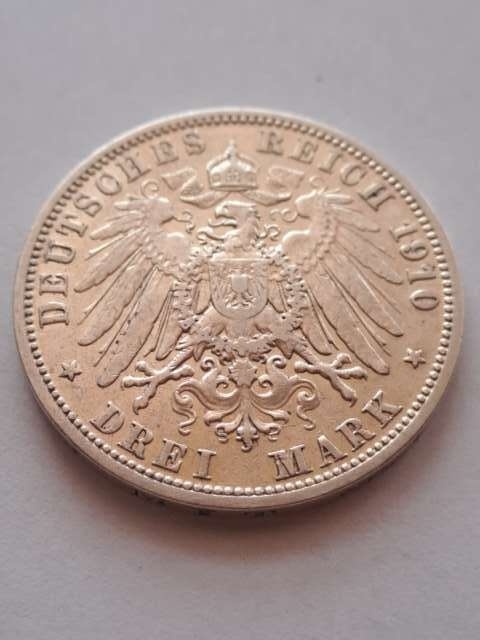 Niemcy 3 Marki Wilhelm II Prusy 1910 r