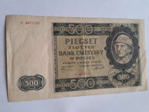 Banknot 500 złotych 1940 r seria A