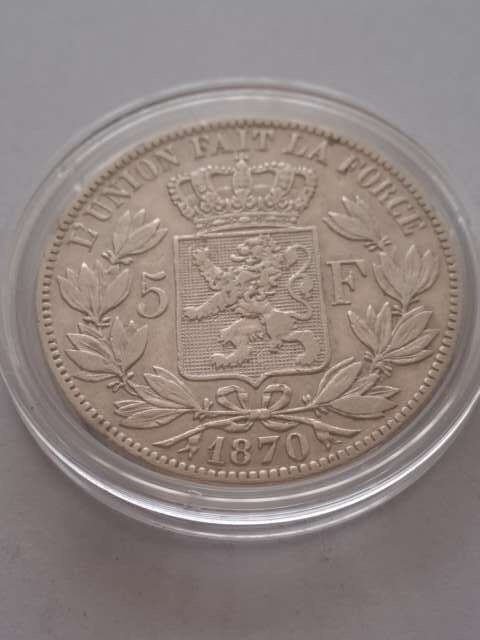 Belgia 5 Franków Leopold II 1870 r