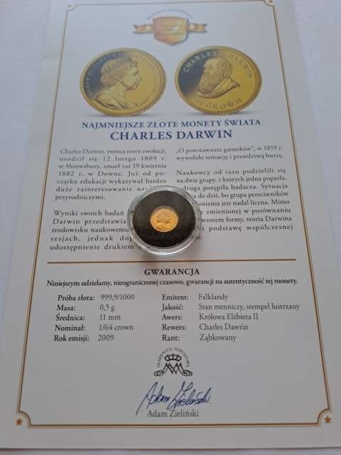 Falklandy 1/64 crown Charles Darwin 2009 r