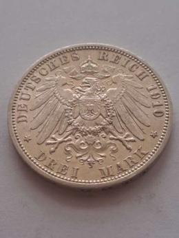 Niemcy 3 Marki Wilhelm II Prusy 1910 r