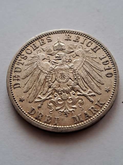 Niemcy 3 Marki Wilhelm II Prusy 1910 r