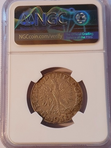 5 zł Żaglowiec 1936 r NGC AU 58