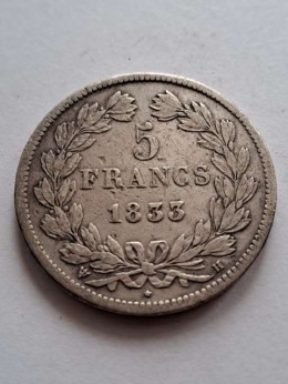 Francja 5 Franków Louis Philippe I 1833 r