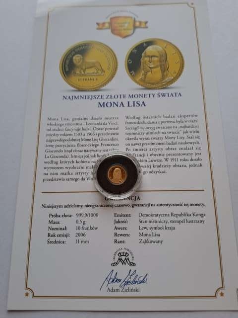 Kongo 10 franków Mona Lisa 2006 r