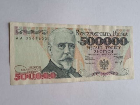 500000 zł Henryk Sienkiewicz 1993 r seria AA