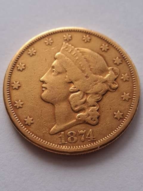 USA 20 Dolarów Liberty Head 1874 r CC rzadka