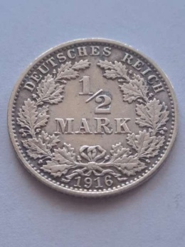 Niemcy 1/2 Marki Wilhelm II 1916 r A