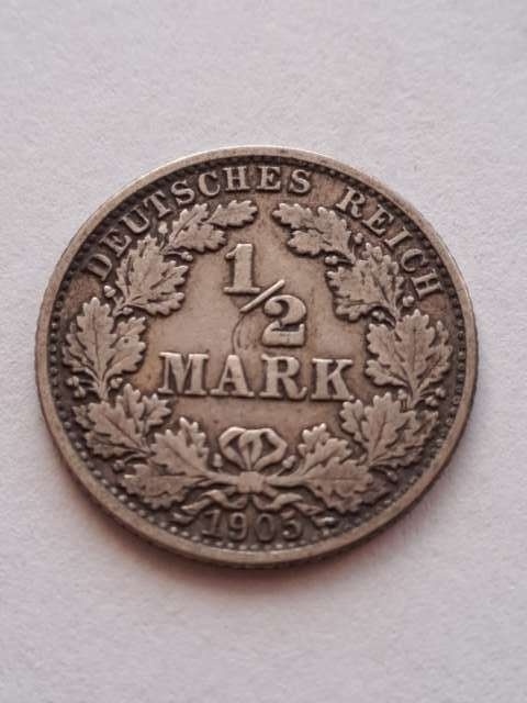 Niemcy 1/2 Marki Wilhelm II 1905 r J