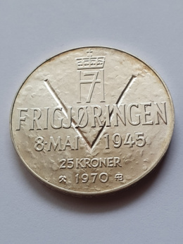 Norwegia 25 Koron Haakon VII Olav V 1970 r