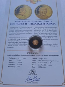 Wyspy Cooka 1dolar J.P.II Pielgrzym Pokoju 2010 r