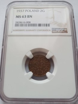 2 Grosze 1937 r stan NGC MS 63 BN