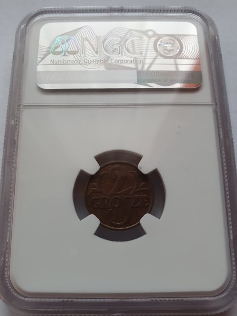 2 Grosze 1937 r stan NGC MS 63 BN