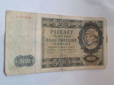 Banknot 500 złotych 1940 r seria A
