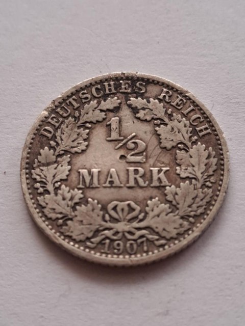 Niemcy 1/2 Marki Wilhelm II 1907 r A