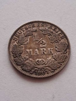Niemcy 1/2 Marki Wilhelm II 1907 r J