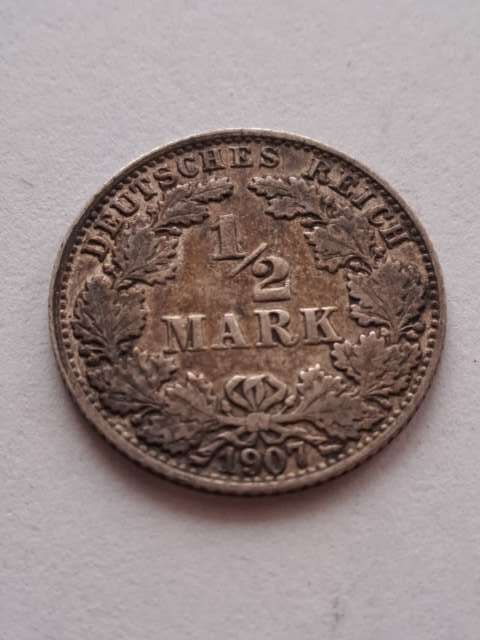Niemcy 1/2 Marki Wilhelm II 1907 r J