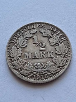 Niemcy 1/2 Marki Wilhelm II 1918 r A
