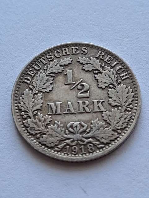 Niemcy 1/2 Marki Wilhelm II 1918 r A