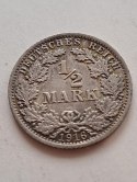 Niemcy 1/2 Marki Wilhelm II 1916 r A