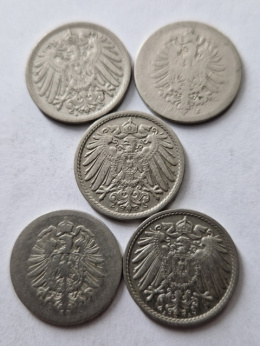 Niemcy 5 Pfenning Lot 5 szt monet