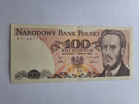 Banknot 100 zł Ludwik Waryński 1986 r seria RY Banknot 100 zł Ludwik Waryński 1986 r seria RY