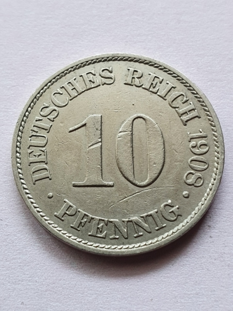 Niemcy 10 Pfennig Wilhelm II 1908 r A Niemcy 10 Pfennig Wilhelm II 1908 r A