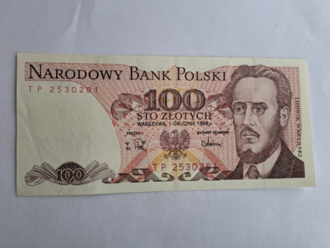 Banknot 100 zł Ludwik Waryński 1988 r seria TP Banknot 100 zł Ludwik Waryński 1988 r seria TP