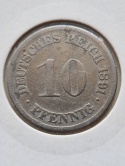 Niemcy 10 Pfenning Wilhelm II 1891 r F Niemcy 10 Pfenning Wilhelm II 1891 r F