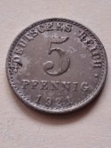 Niemcy 5 Pfenning Wilhelm II 1921 r Niemcy 5 Pfenning Wilhelm II 1921 r