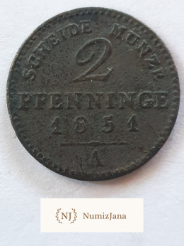 2 Pfennigi Prusy 1851 r
