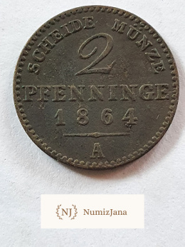 2 Pfennigi Prusy 1864 r