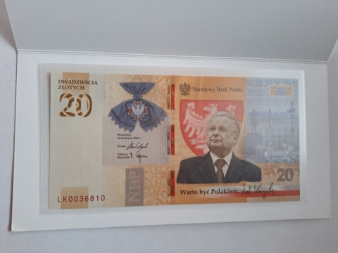 Banknot 20 zł Lech Kaczyński 2021 r nr 0036810 stan UNC Banknot 20 zł Lech Kaczyński 2021 r nr 0036810 stan UNC