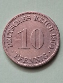 Niemcy 10 Pfenning Wilhelm II 1904 r D Niemcy 10 Pfenning Wilhelm II 1904 r D