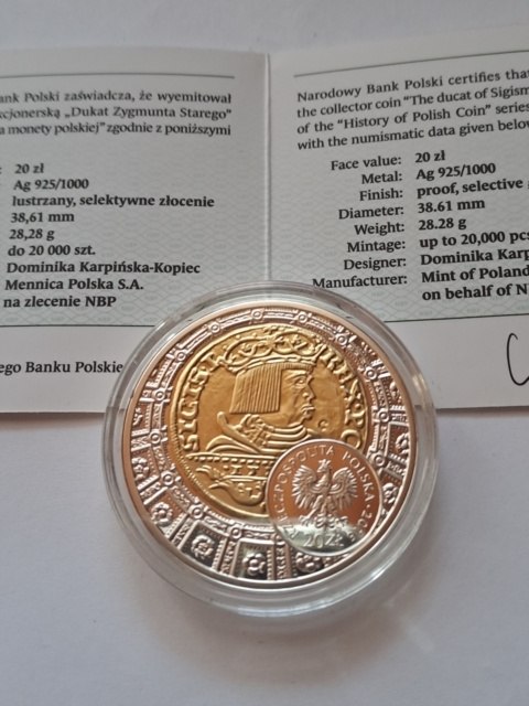 20 zł Dukat Zygmunta Starego 2016 r