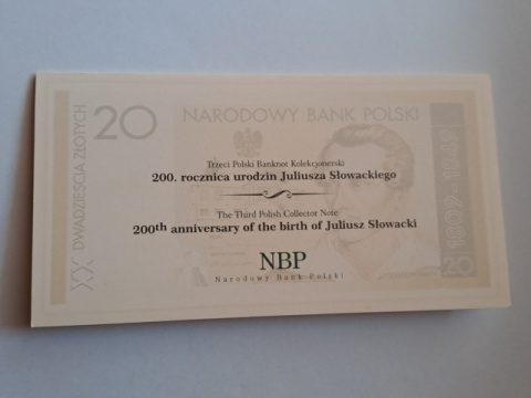 Banknot 20 zł Juliusz Słowacki 2009 r stan UNC Banknot 20 zł Juliusz Słowacki 2009 r stan UNC
