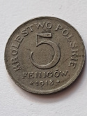 Królestwo Polskie 5 Fenigów 1918 r Królestwo Polskie 5 Fenigów 1918 r