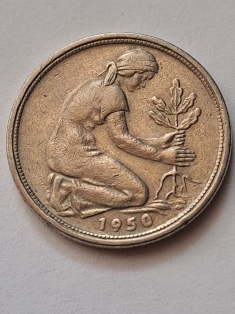 Niemcy 50 pfennig 1950 r G Niemcy 50 pfennig 1950 r G