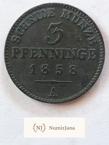 3 Pfennigi Schwarzburg Sondershausen 1858 r 3 Pfennigi Schwarzburg Sondershausen 1858 r
