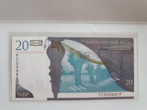 Banknot 20 zł Fryderyk Chopin 2009 r seria FC stan UNC Banknot 20 zł Fryderyk Chopin 2009 r seria FC stan UNC