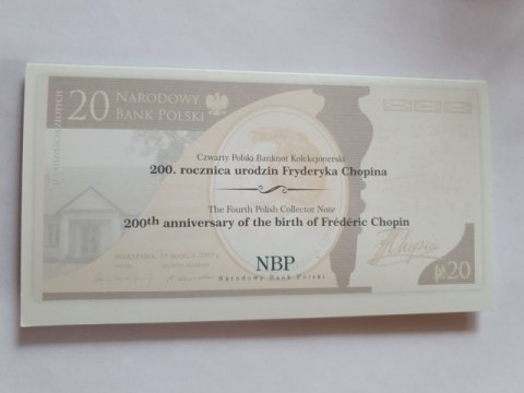 Banknot 20 zł Fryderyk Chopin 2009 r seria FC stan UNC Banknot 20 zł Fryderyk Chopin 2009 r seria FC stan UNC