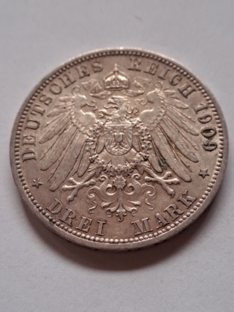 Niemcy 3 Marki Wilhelm II Prusy 1909 r Niemcy 3 Marki Wilhelm II Prusy 1909 r
