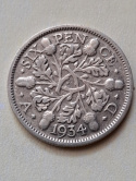 Wielka Brytania 6 Pensów Jerzy V 1934 r
