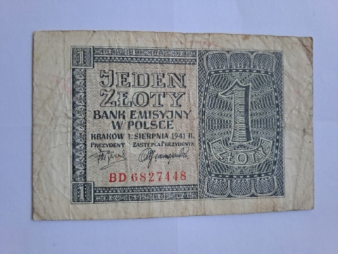 Banknot 1 złoty 1941 r seria BD Banknot 1 złoty 1941 r seria BD