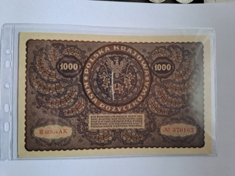 Banknot 1000 Marek Polskich 1919 r seria AK Banknot 1000 Marek Polskich 1919 r seria AK