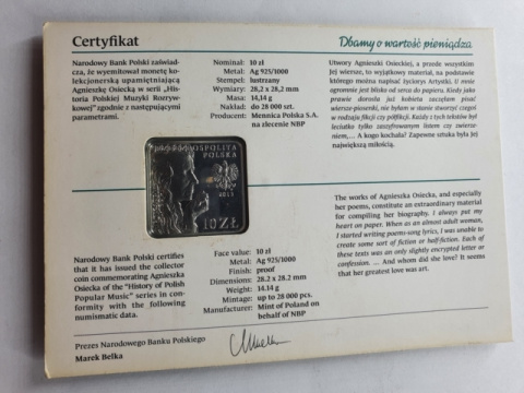 10 zł Agnieszka Osiecka 2013 r kwadrat