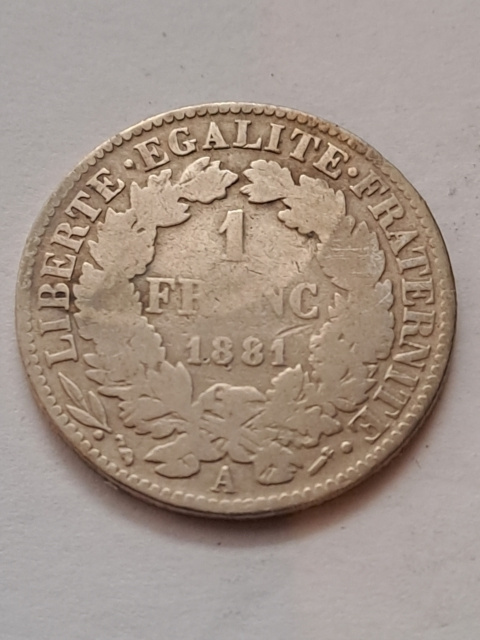Francja 1 Frank Trzecia Republika 1881 r Francja 1 Frank Trzecia Republika 1881 r