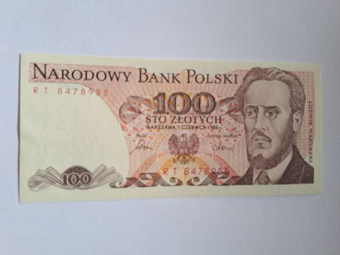Banknot 100 zł Ludwik Waryński 1986 r seria RT Banknot 100 zł Ludwik Waryński 1986 r seria RT