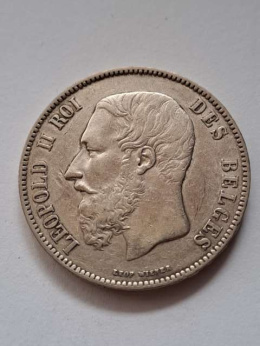 Belgia 5 Franków Leopold II 1873 r