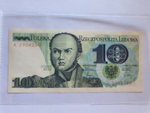 Banknot 10 zł Józef Bem 1982 r seria A Banknot 10 zł Józef Bem 1982 r seria A